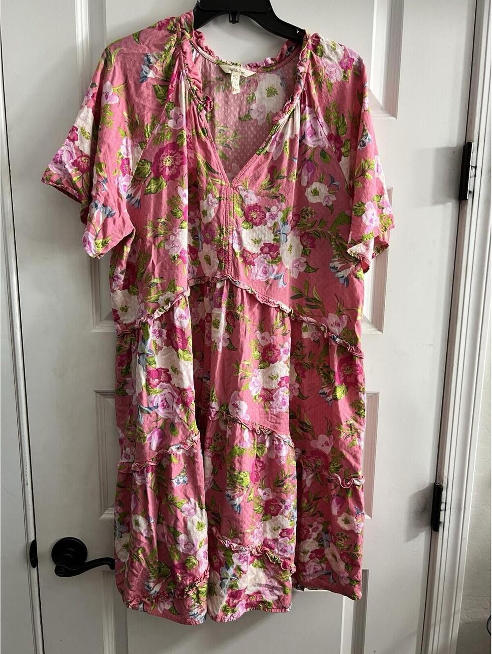 Matilda Jane Womens Enchanted Garden Floral Tiered Ruffle Dress Size L Cottage